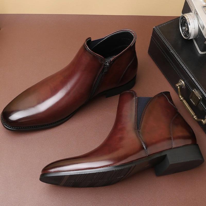 Men's Chelsea Boots Fashion British Style Short Boot Luxury High-Top Leather Boots for Men Business Men Dress Boots Botas Hombre