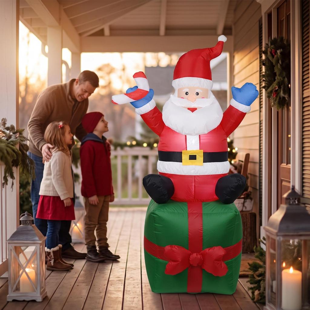 Giant Inflatable Santa On Gift Box | Airfilled Holiday Character, with Box,