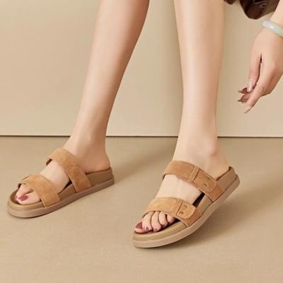 2024 Hochwertige Damen Schuhe Sommer Neu Offene Zehen Damen Hausschuhe Mode Einfarbig Niedriger Absatz Damen Strand Hausschuhe