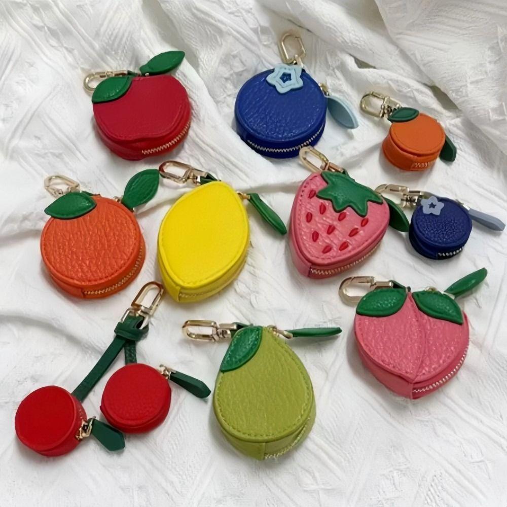 Stylish Mini Fruit Keychain Purse Charming Leather Keychain Purse Portable Cute Design Pear Shaped Wallet Girl Accessories