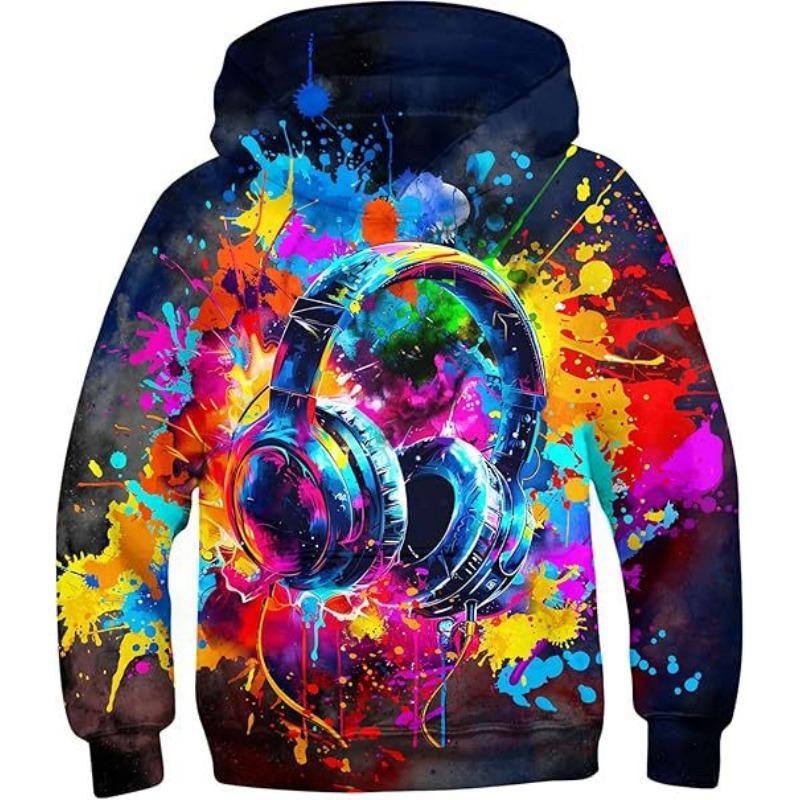 Podzimní Barevný Kreativní Vzor 3D Tištěné Mikiny Módní Ležérní Sportovní Dlouhý Rukáv Dětské Chlapecké Mikiny s Kapucí