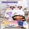 Set cuvertură de pilota 3 buc (1 * Husă de pilota + 2 * Față de pernă, Fără Miez), Set de așternut moale pentru toate anotimpurile cu imprimeu Casa Păpușilor a lui Gabby, Cadou Decor Dormitor Acasă