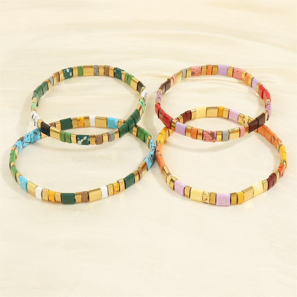 Geometric Type Elastic Bracelet Colorful Stackable Bracelet Fashion Tila Beads Bracelet  Women