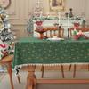 Christmas Green Gold Foil Bells Tablecloth Poly Cotton Blend for Holiday Dining Decor