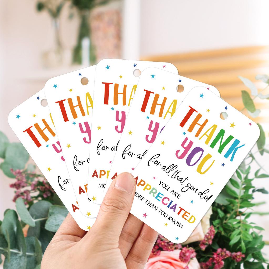 50Pcs Teacher Appreciation Hanging Tags with Jute Rope, School Party Decorations Gift Wrapping Labels, Thank You Cards