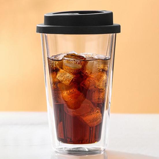 350 ML dobbeltvegget glass med silikonlokk isolert tumbler Reise varm kald drikke te melk høy borosilikatglass kopp kaffekrus