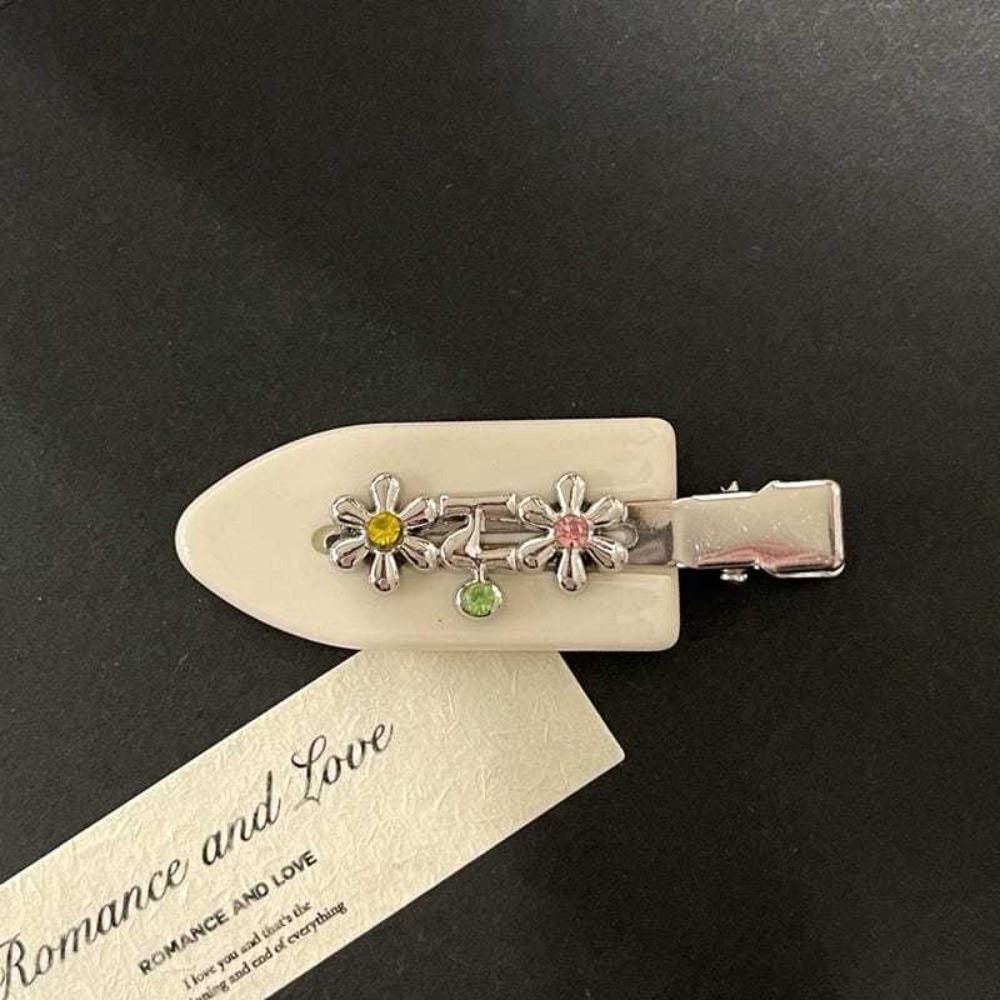 Sweet Rhinestones Duckbill Clip Acetate Hair Clip Cute Metal Flower Clip  Hair Accessories