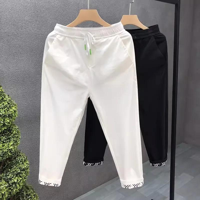 Men s Spring and Autumn Solid Color Casual Pants Autumn Sweatpants Simple Cropped Pants 3XL