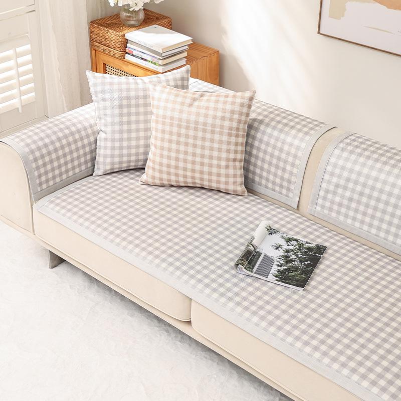 Summer Sofa Cushion Sofa Cover Summer Mat Cushion Washed Ice Silk Non-Slip Simple Plaid All-Inclusive Sofa Cushion