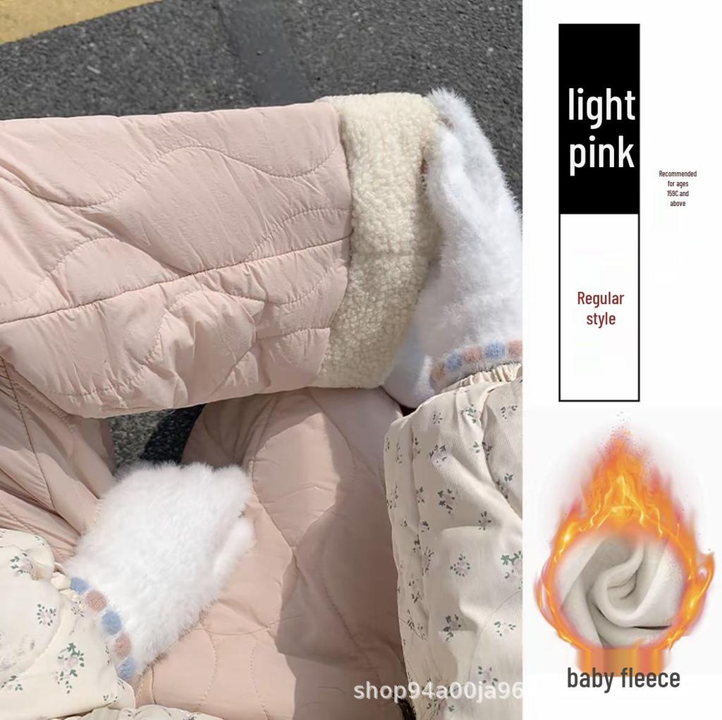 Women's Pink Fleece Cotton Wide-Leg Pants - Winter 2025 Casual Warm Plus Velvet Design