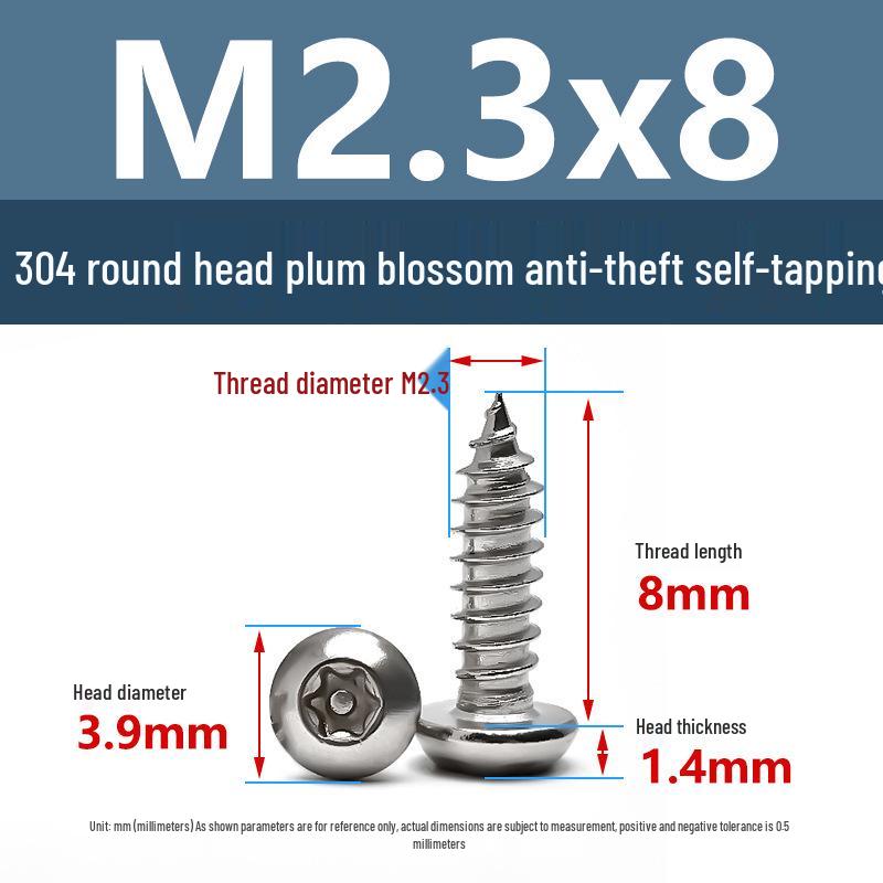 Yigu 304 Anti-Theft Torx Pin Self-Tapping Screws: M2-M5 Round Head, Mushroom Head, Pointed Tail Wood Screws
