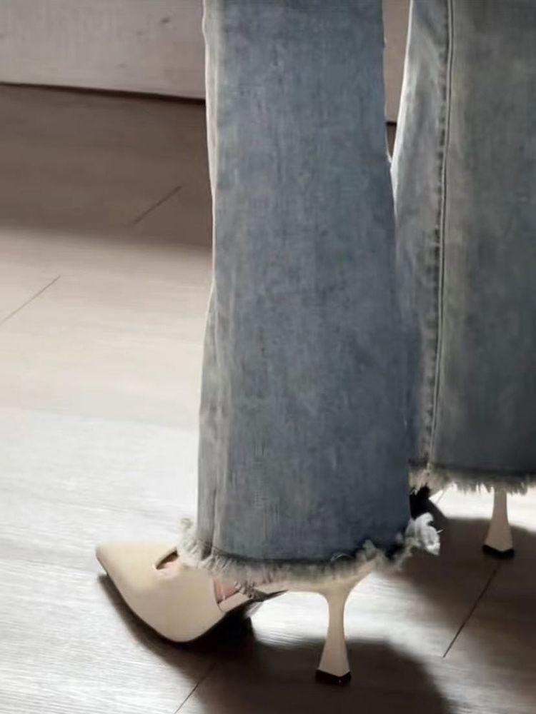 Französische Riemchenpumps schwarze spitze High Heels 2025 Frühling und Sommer Explosion Feenstil Einzelschuhe Sandalen Damen schwarz