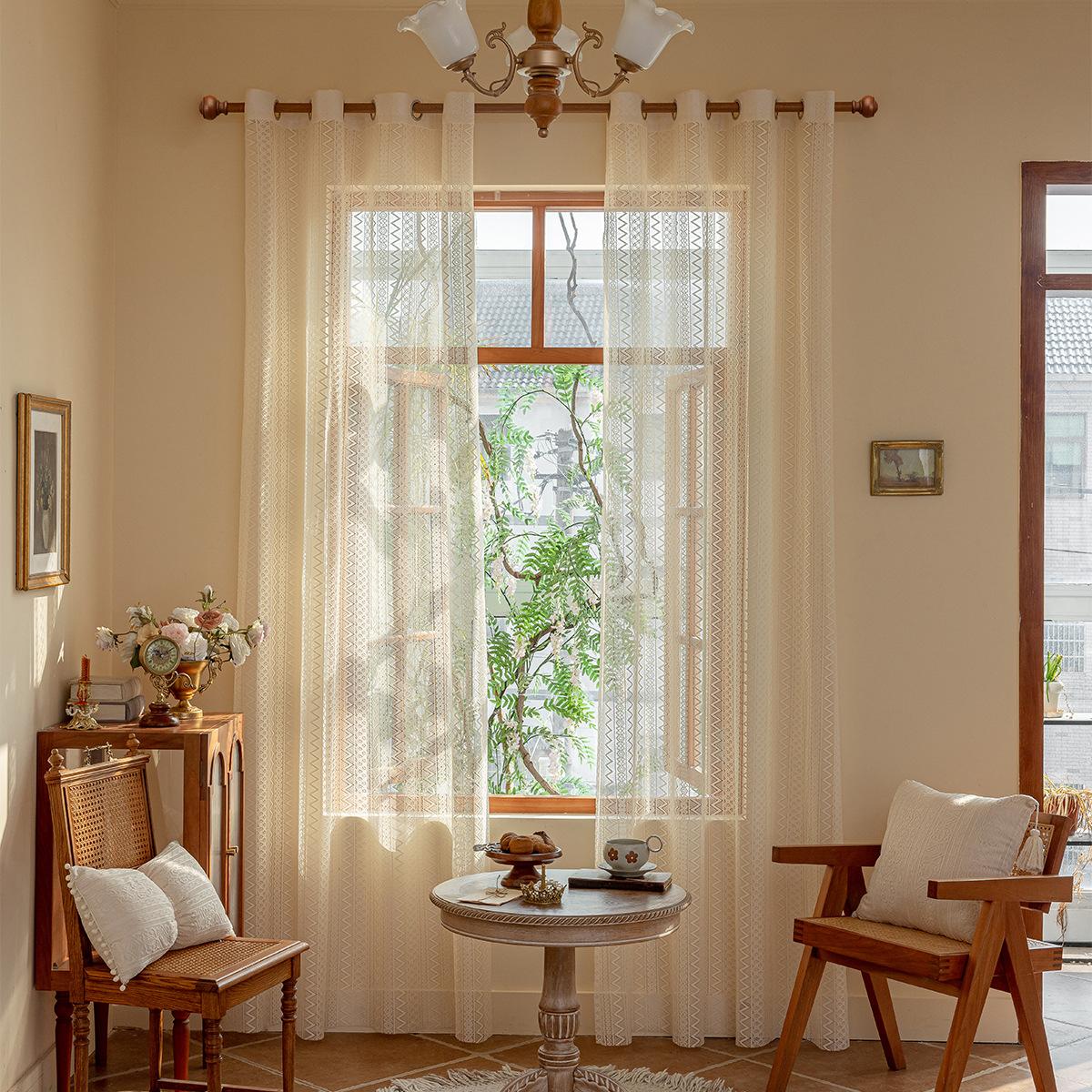 

1pcs New Elegant Lace Hollow Perforated Curtain Gorgeous Home Decoration Window Screening Beautiful Half Blackout Curtains 140x200cm
