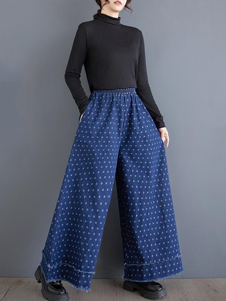 Xitao Casual Loose Vintage Dot Full Length Wide Leg Pants ZYY1074