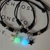Lovers Bracelet Dark Glowing Adjustable Star Pendant Woven Couple Bracelet for Daily Dating Party Black