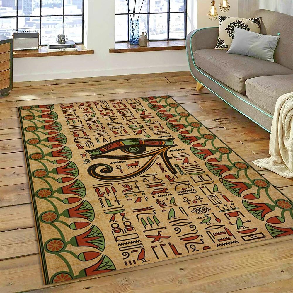 Ancient Egyptian Mythological Ideographic Sign Symbols Carpet Rug for Home Living Room Bedroom Sofa Doormat Decor,Non-slip Mat