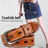 Women's Genuine Leather Hollow Pin Buckle Belt - Fashionable, Versatile, Retro Casual Waist Belt for Jeans
