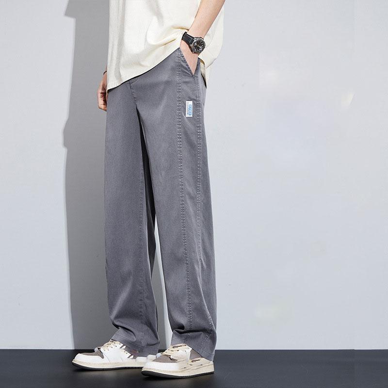 Pánské vysoce kvalitní letní ultratenké měkké lyocellové pánské ležérní kalhoty s elastickým pasem prodyšné volné rovné kalhoty plus size