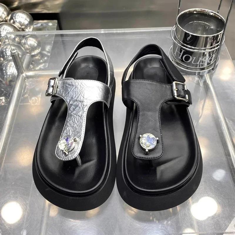 Fashion Flats Platform Women's Sandals Crystal Clip Toe Sport Shoes Woman Summer 2025 Walking Slippers Casual Cozy Slides Femme Zapatos