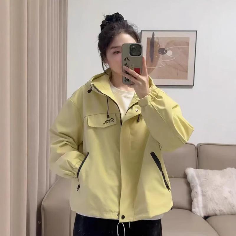 

Women s Hooded Windbreaker: 2025 Spring/Autumn Loose Korean-Style Petite Jacket L