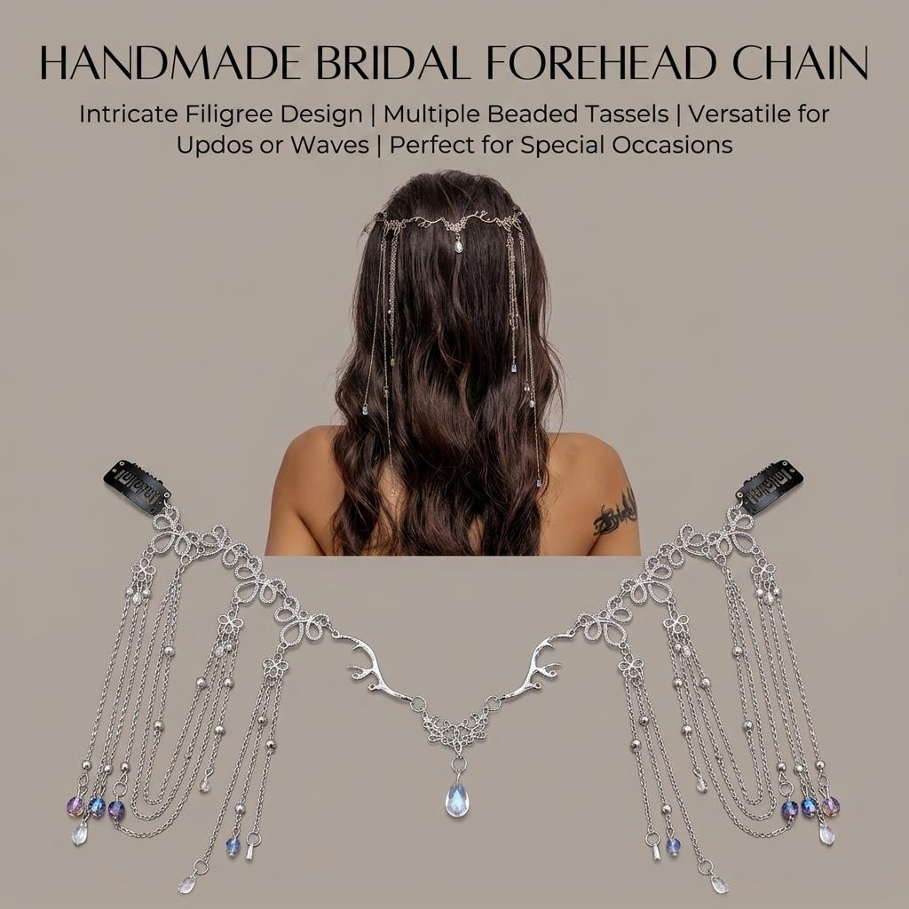 Vintage Bridal Forehead Chain With Tassels For Women Alloy Hair Accessories