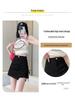 2024 Summer Black Irregular High Waist A-line Skirt with Slimming Ruched Design for Women