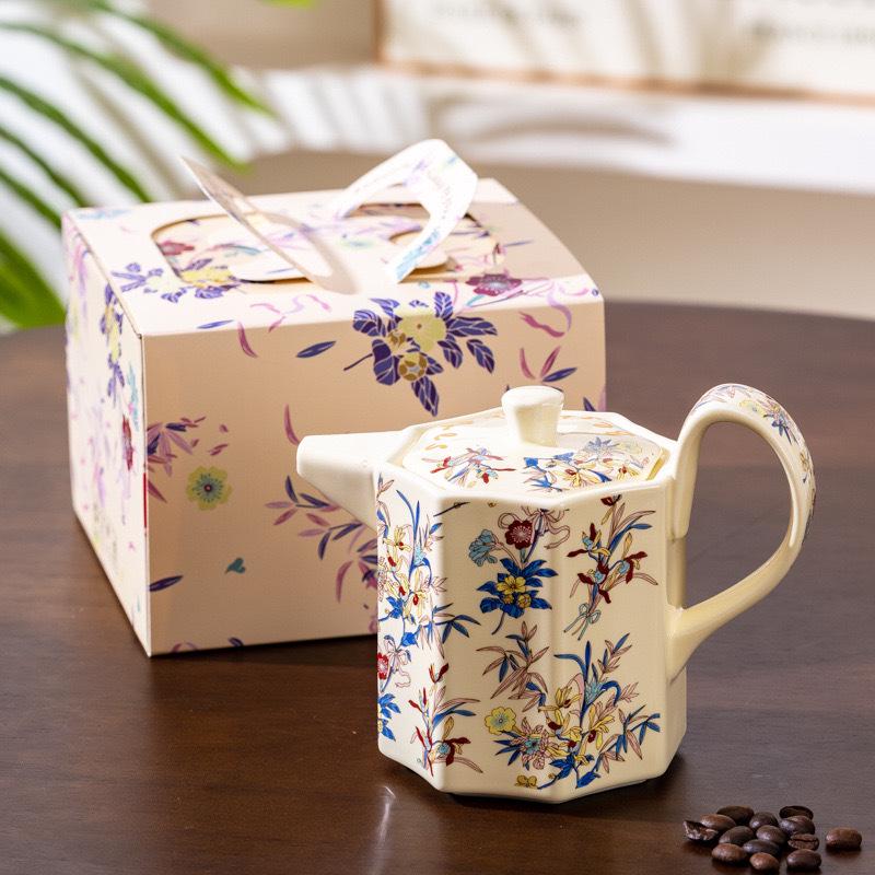 French Pastoral Style Coffee Set: Floral Brocade Cup and Saucer with Teapot - Perfect Gift Item