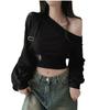 Korean-Style Off-Shoulder Irregular Neck Slimming Long Sleeve Hoodie for Women
