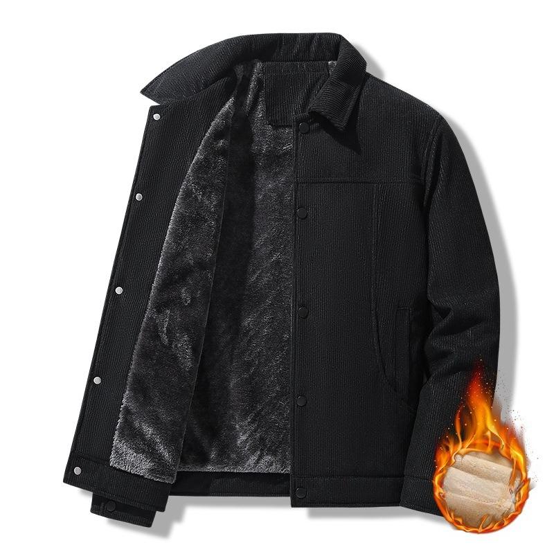 Men's Winter Warm Jackets With Fleece Lined Casual Lightweight Windproof Coat With Pockets Lapel Collar Work Jacket for Men Thick Thermal Cargo Jacket