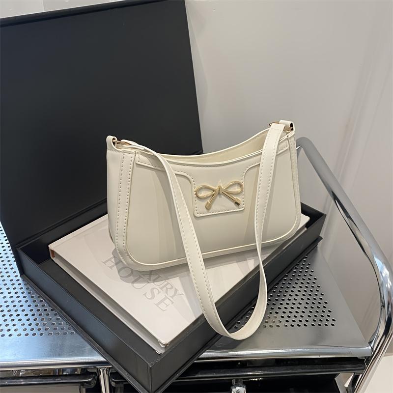 

Women s Fashionable Shoulder Bag, Suitable for Banquets and Shopping, Bow-element Underarm Bag, Durable Material Handbag білий