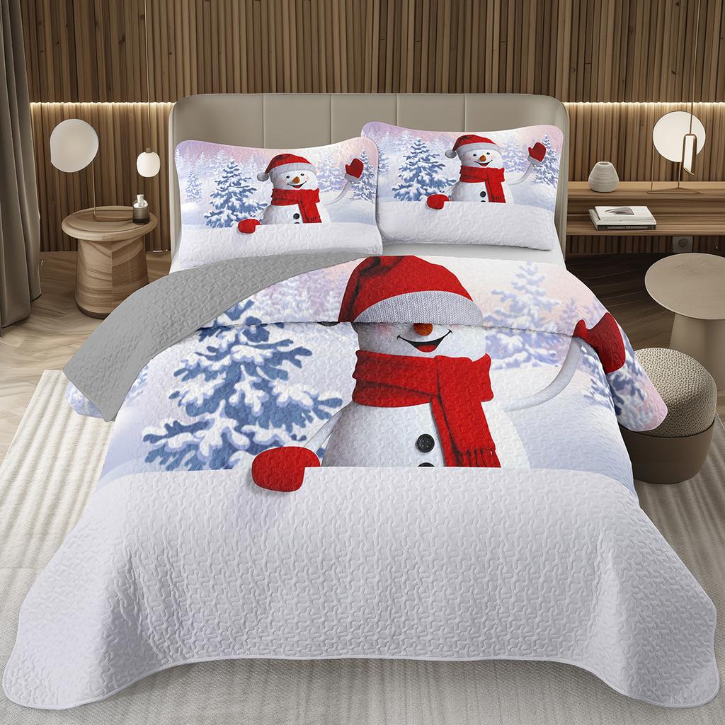 Merry Christmas Coverlet SetLovely Snowman Bedspread Twin Size for Boys Girls Dorm Room Winter Theme Cartoon Style Quilt Set