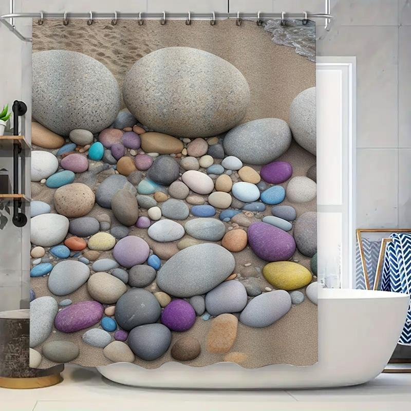 Beach Pebble Shower Curtain - Vibrant Coastal Stone Art For A Waterproof And Unique Bathroom Dcor Set