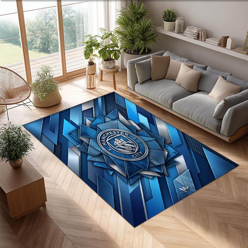 Manchester City Printed Flannel Area Rug Non Slip Soft Polyester Floor Carpet Indoor Decor Mat for Bedroom Living Room Sofa