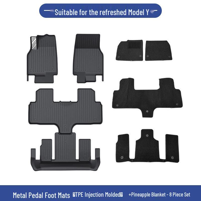 Tesla Model Y 6-Seater TPE Dirt-Resistant Floor Mats with Metal Pedals