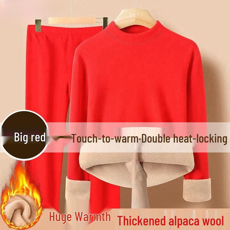 Unisex Lambswool Underwear Set with Fleece Lining & Thick Fabric for Autumn/Winter.