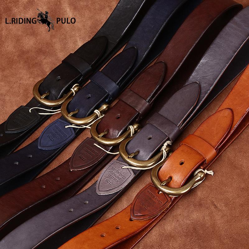 High-end Retro Water-dyed Genuine Leather Belt for Men, Top Layer Cowhide, Retro Fashion Trendy Versatile Horseshoe Buckle Belt for Men