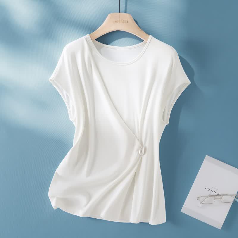 IHIMI Metal Buckle Pleated Waist Cap Sleeve T-Shirt L