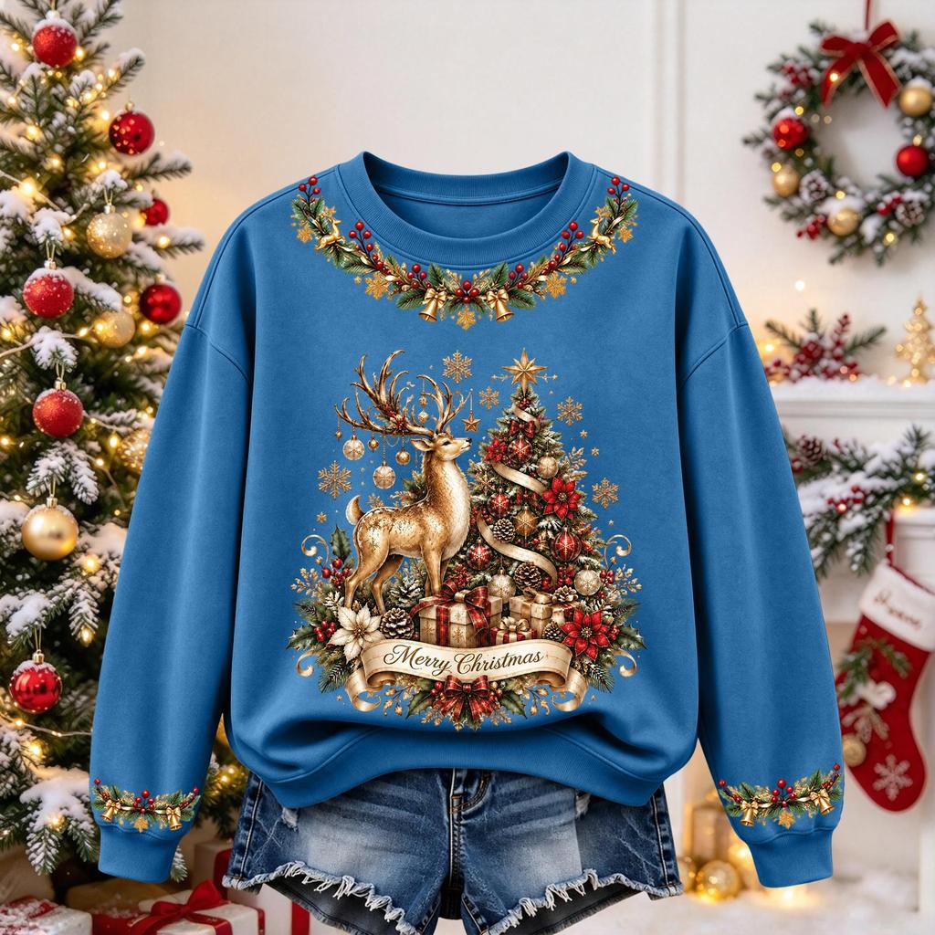 Women's Christmas Print Long Sleeve Top Casual Comfortable Fall Winter Shirt