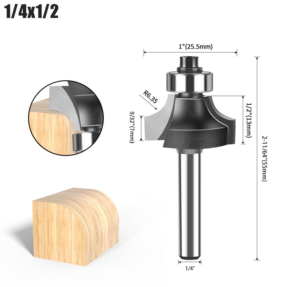 Round Corner Knife 6 Handle 5 Piece Set Tungsten Steel Alloy Woodworking Milling Cutter R Chamfering Trimming Machine Slotting Engraving Machine Blade