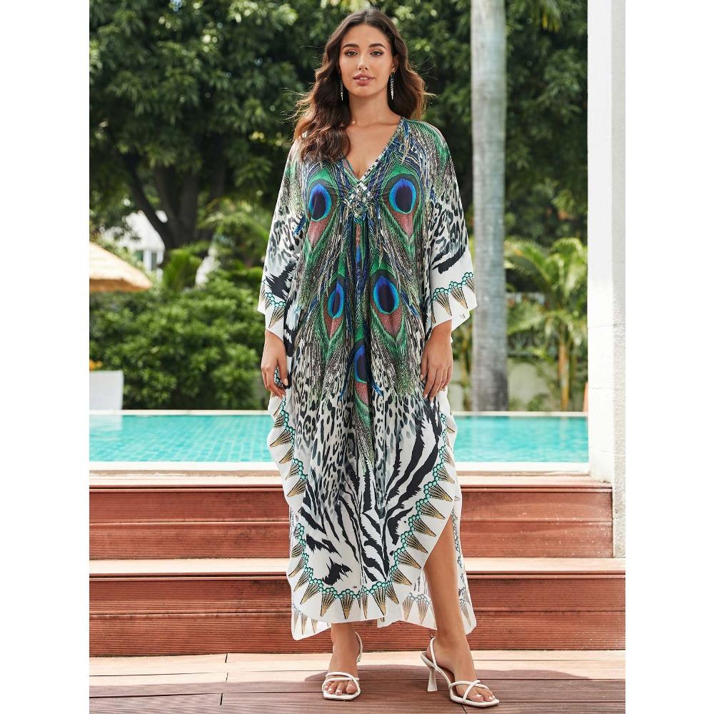 

Женское платье-кафтан в стиле бохо большого размера с контрастным принтом свободного кроя Vacay Beach average size