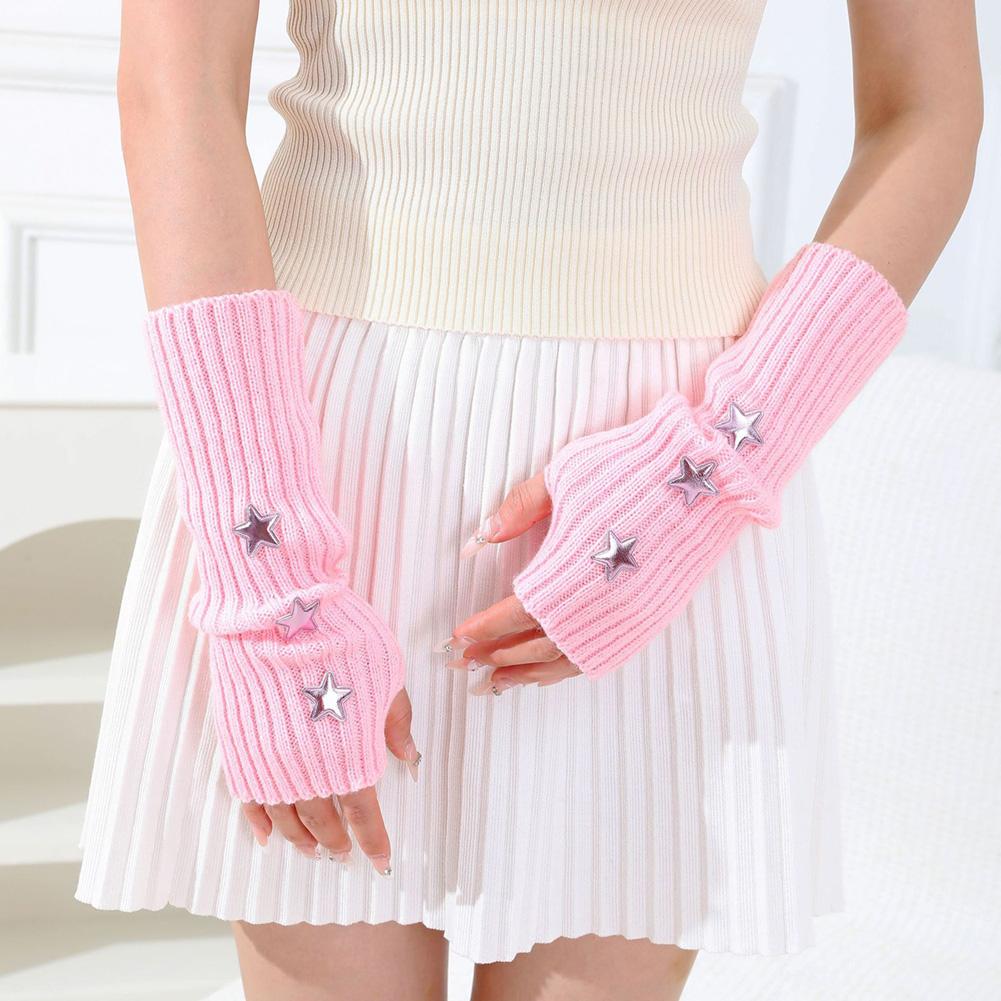 Women Knitted Fingerless Arm Sleeves Gothic Style Striped Winter Long Arm Warmers Girls Y2K Fashion Wrist Gloves