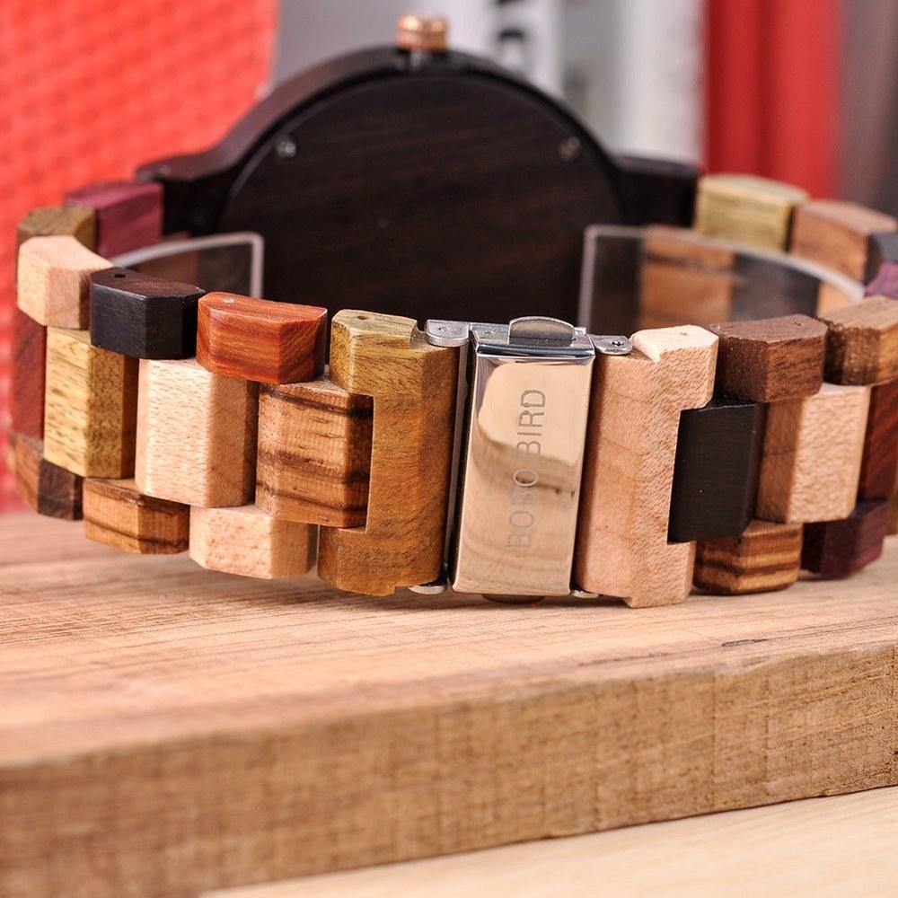 BOBO BIRD Men's Colorful Wooden Watch Analog Quartz Date Display Handmade Luxury Casual Watch Gift Box