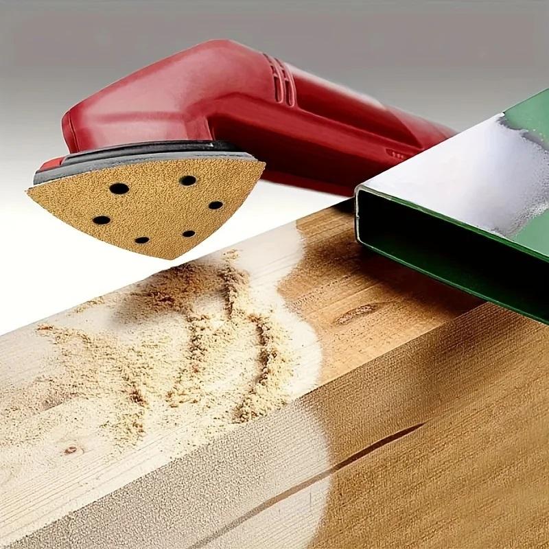 10/60 Stück gelbe Dreieck-Schleifpads Mausschleifpads Schleifpapier mit 6 Löchern 60/80/120/180/240/320 Körnung für Deltaschleifer