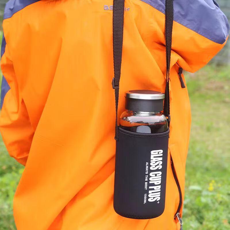 Portable 2000ML High Borosilicate Glass Sports Water Bottle with Sleeve