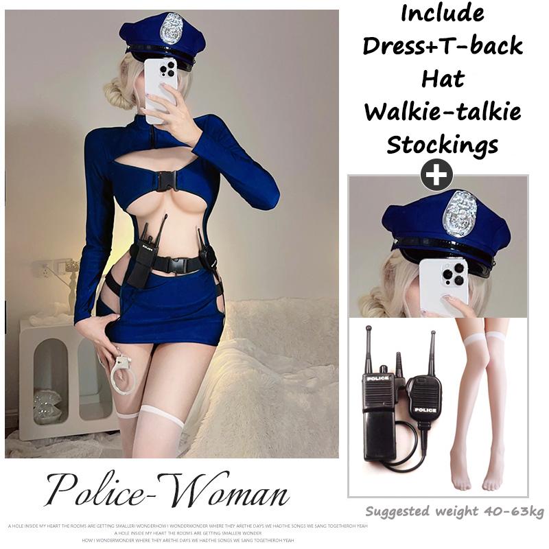 Sexy Exotic Costumes Sexy Lingerie Nightclub Women Police Uniform Double Zipper Free Open Crotch Cospaly Outfit Sexy Skirt Dress