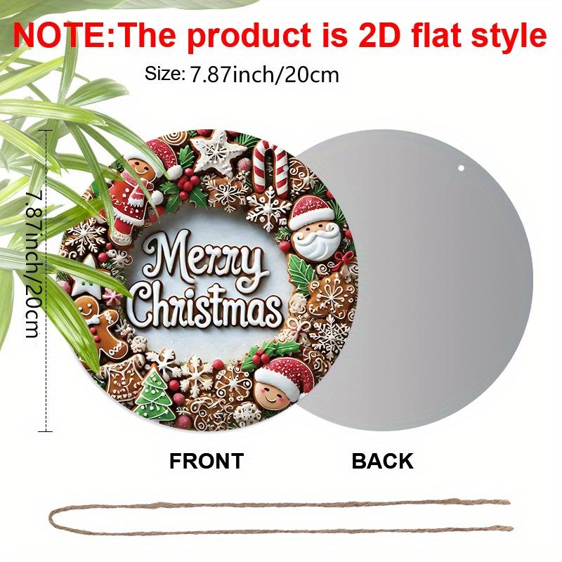 2D Flat Merry Christmas Aluminium Sign - Charming Figurine Ornaments with Santa Claus & Gingerbread Man Pattern - Ideal for Front Door, Wall, Porch