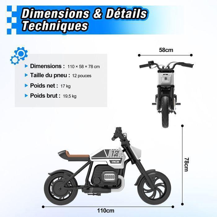Moto Électrique Enfant - RCB - R9 - 200W - 12 Pouces - 25 km/h - Lumières Ambiantes