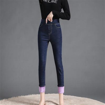 2022 Winter Female Casual Velvet Warm Thicken Trousers  High Elastic Waist Stretch Jeans For Women Skinny Denim Pencil Pants