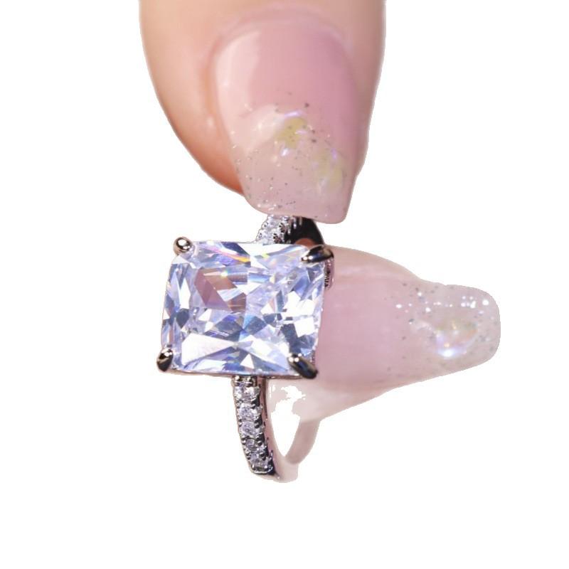 Bright cut oversized carat imitation diamond four-claw square diamond high luxury atmospheric ring