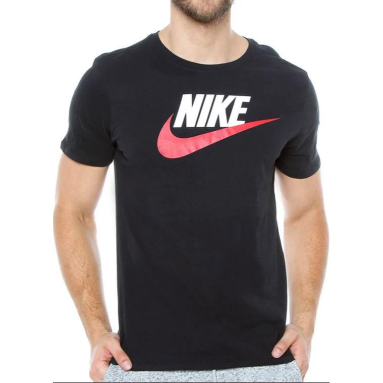 Nike Bawełniany T-shirt z okrągłym dekoltem i nadrukiem literowym, z krótkim rękawem, męski, topy, czarny BQ5095-018